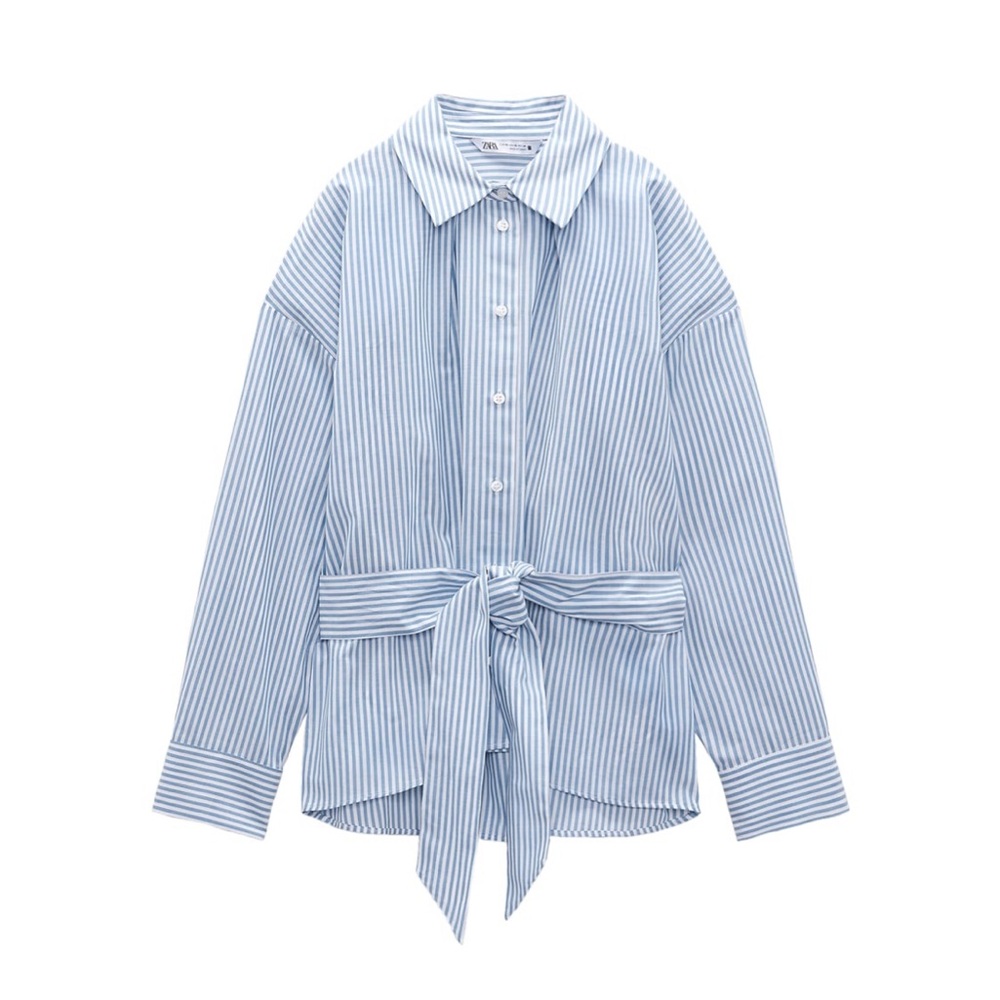 Zara belted stripe shirt